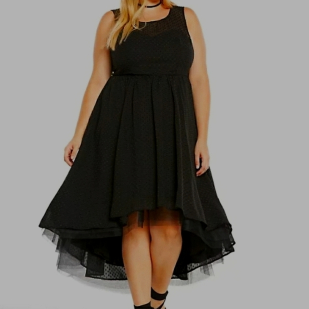 Torrid Witchy Fairy Black High Low Layered Sweetheart Clip Dot Dress Size 14